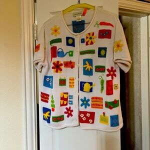 Susan Bristol heirloom Colorful Embroidered Cardigan